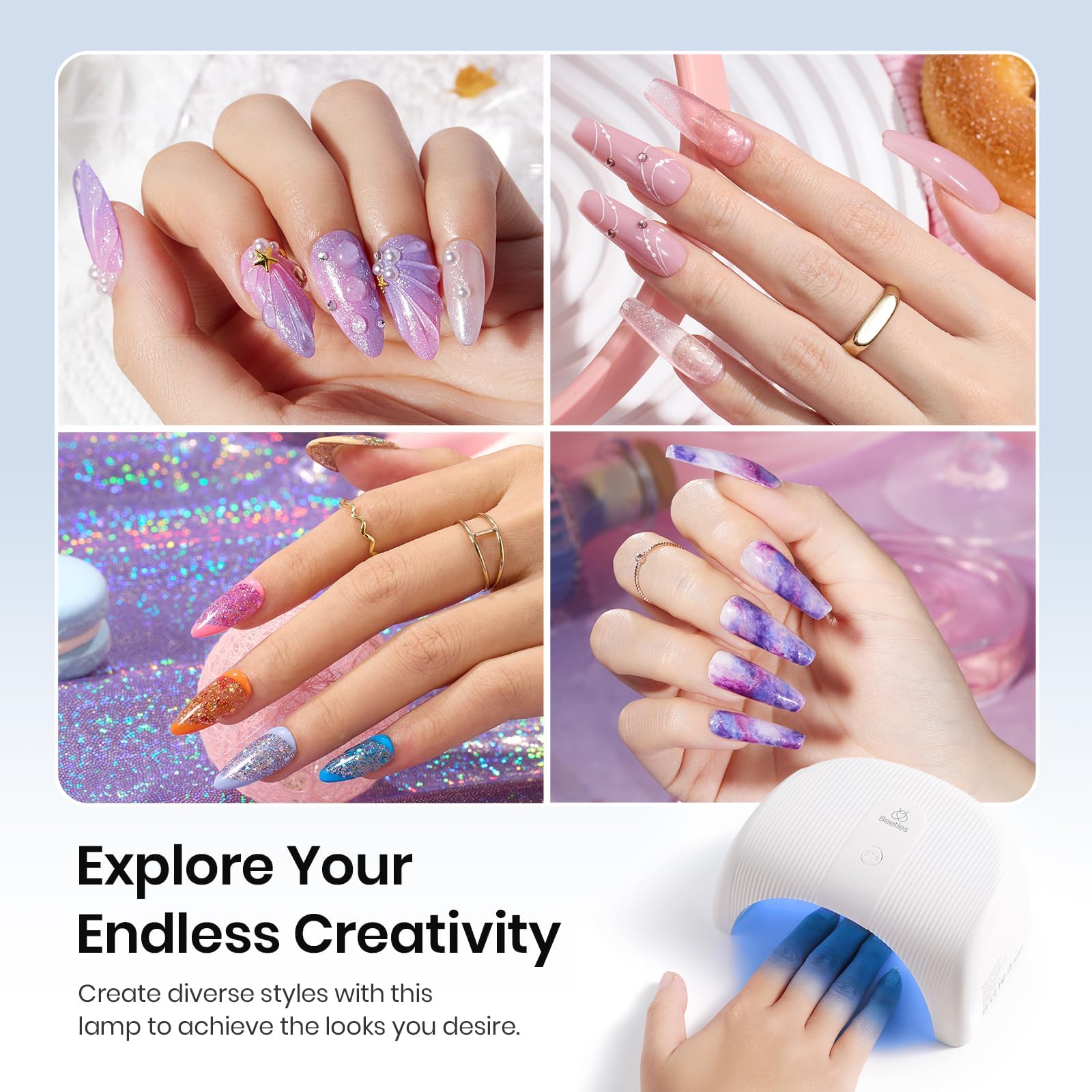 Beetles Gel Polish UV LED Nail Lamp included cord for easy setup.