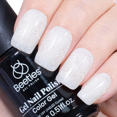 Beetles gel polish white bottle-front emphasizes rich pigment for French manicure.