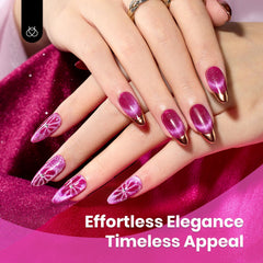 Beetles Gel Uñas Rosa Caliente con imán, muestra efecto cat eye duradero en la uña.