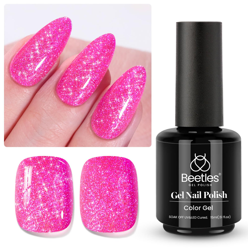 Beetles Glitter Gel Nail Polish hot pink with reflective diamonds for lasting sparkle