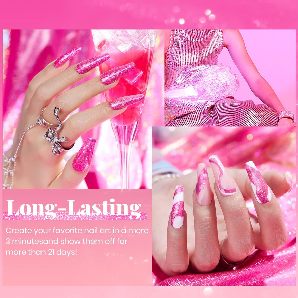 Beetles Glitter Gel Nail Polish on nails under LED light for shine