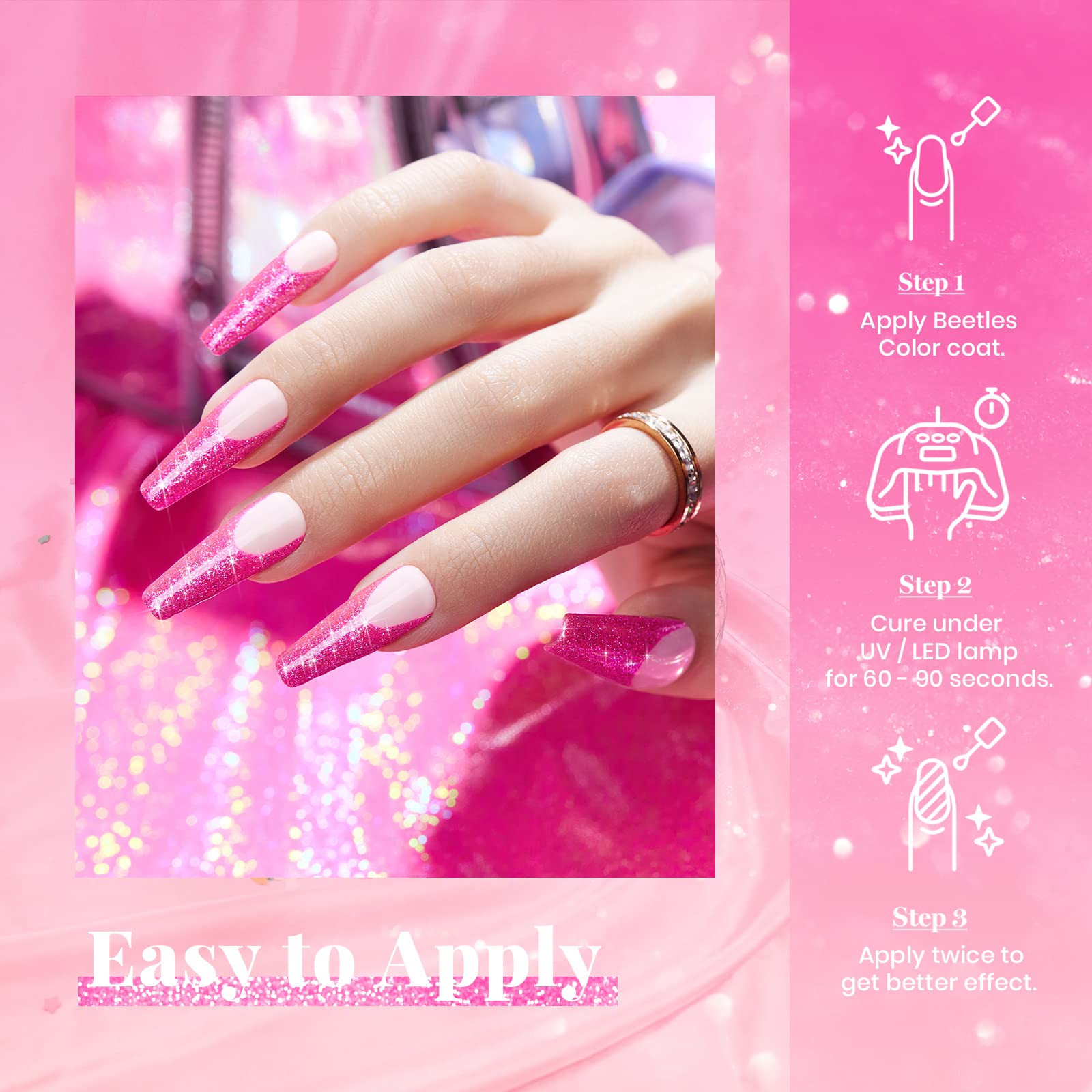 Beetles Glitter Gel Nail Polish bottle and brush for DIY nails at home