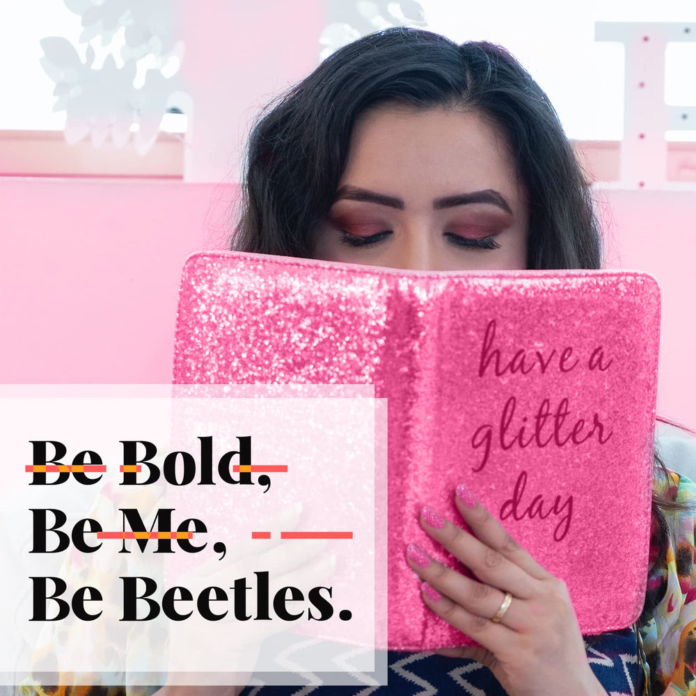 Beetles Glitter Gel Nail Polish manicure with pink glitter sparkle