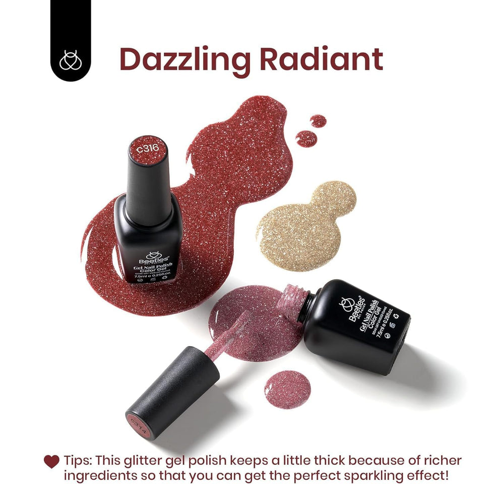 Beetles Glitter Gel Nail Polish closeup of pigmented bottle