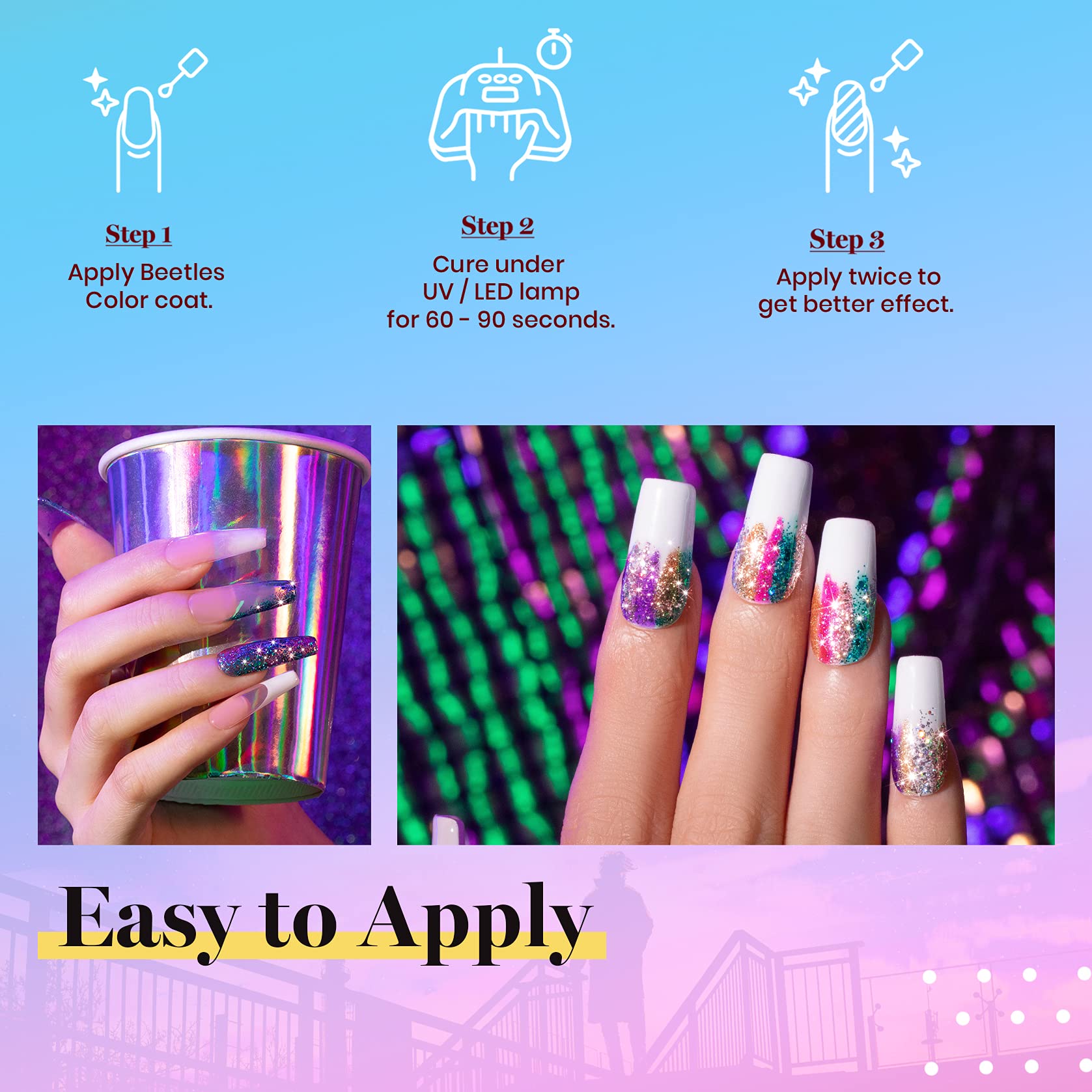 Beetles Glitter Gel Polish Purple Glitter creates eye-catching design accents