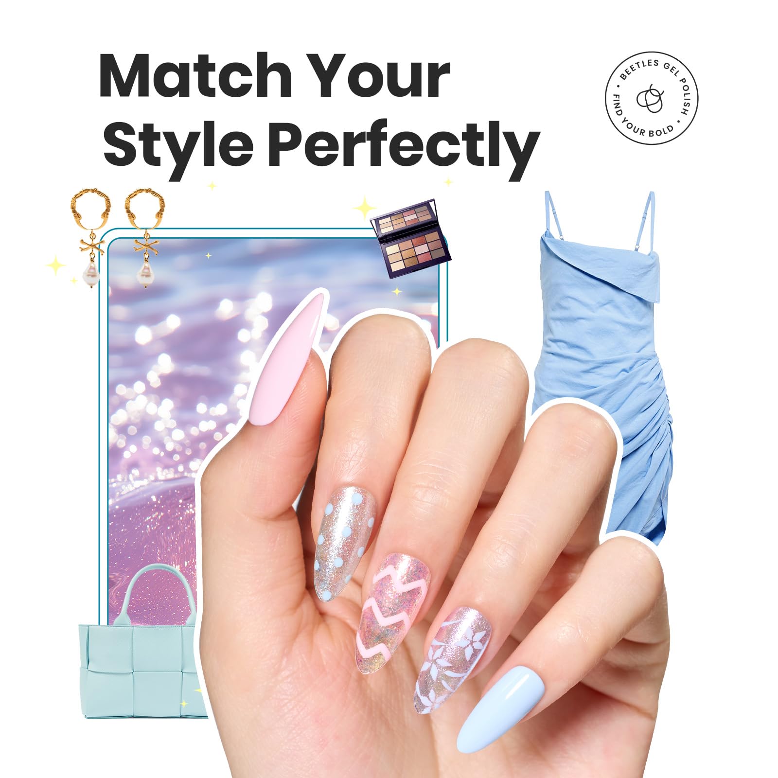 Beetles Glitter Nail Polish Gold Sparkle for festive nail art.
