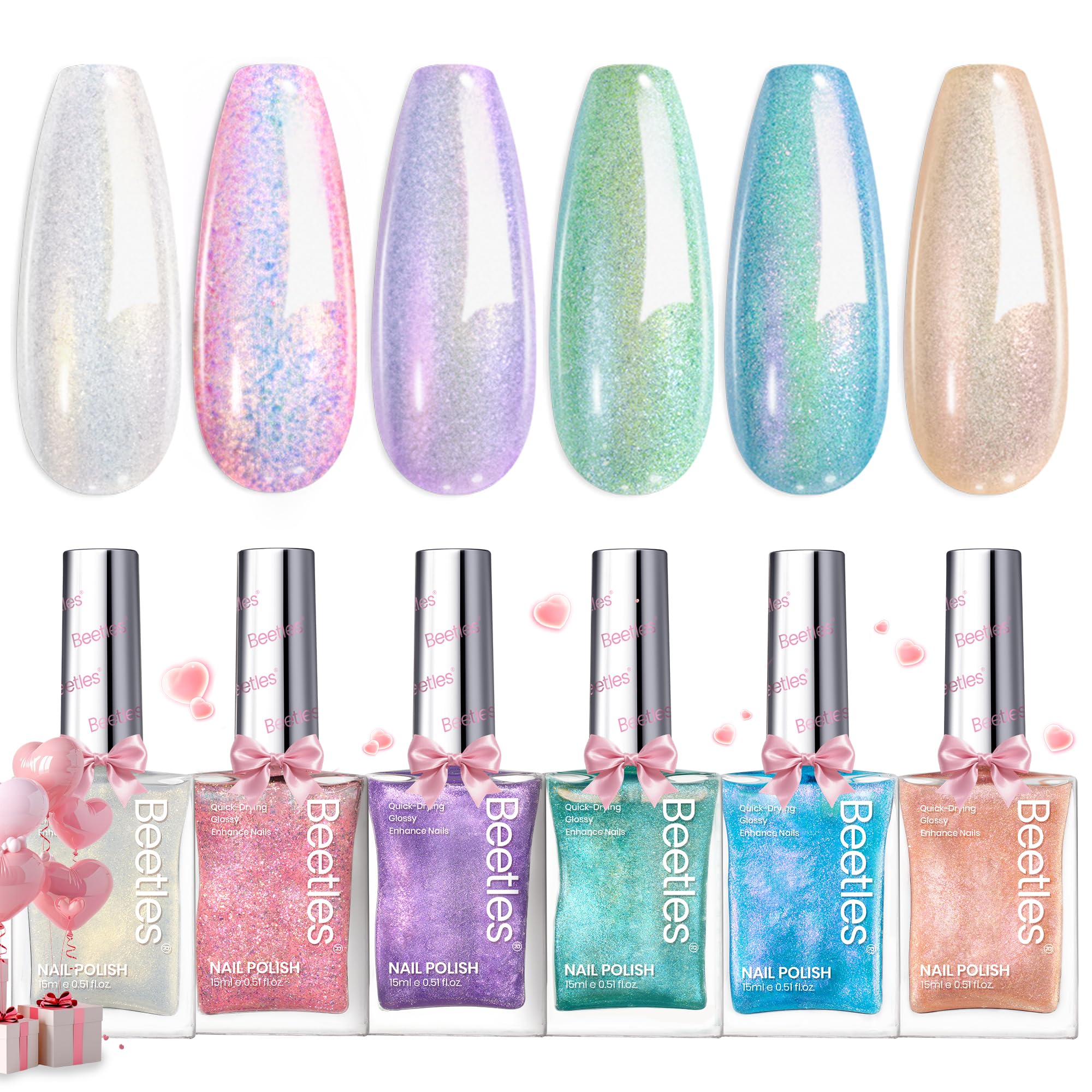 Beetles Glitter Nail Polish Set shows dreamy pastel colors for quick, eye-catching nails.