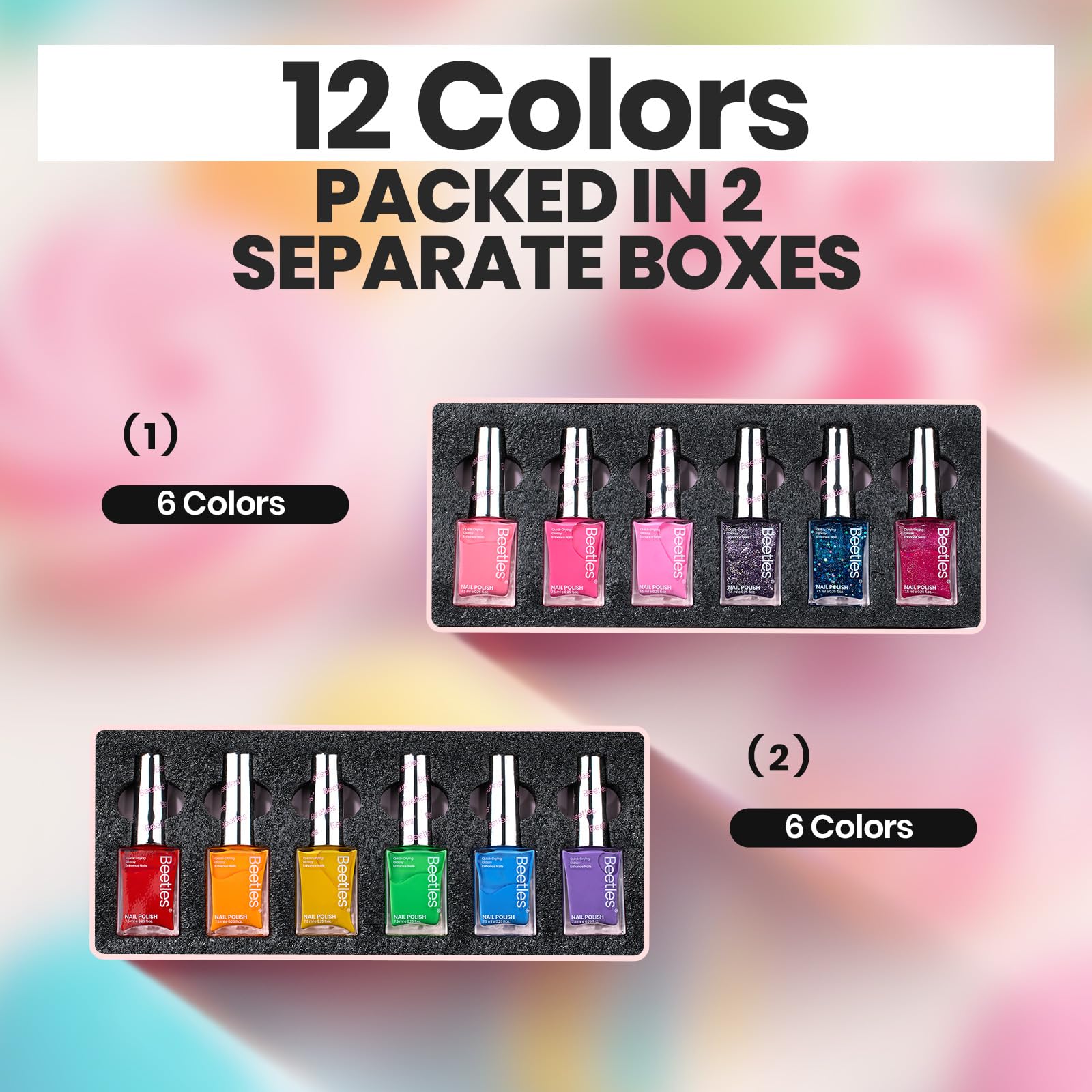 Beetles Gel Polish packaging highlights eco-friendly formula and included shades.