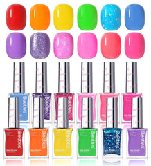 Beetles Glitter Neon Nail Polish Set swatches reveal vibrant 12-color neon collection.