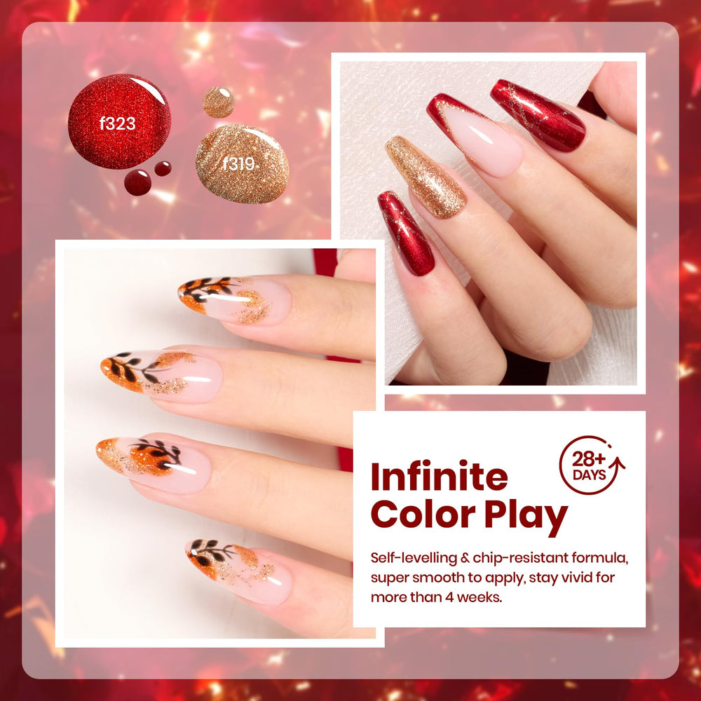 Beetles Glitter Red Gel Polish on nail swatch demonstrates Christmas-ready glitter for nails.