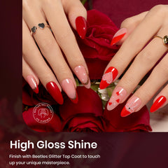 Beetles glitter-top-coat-shimmer closeup highlights festive sparkle for holiday nails.
