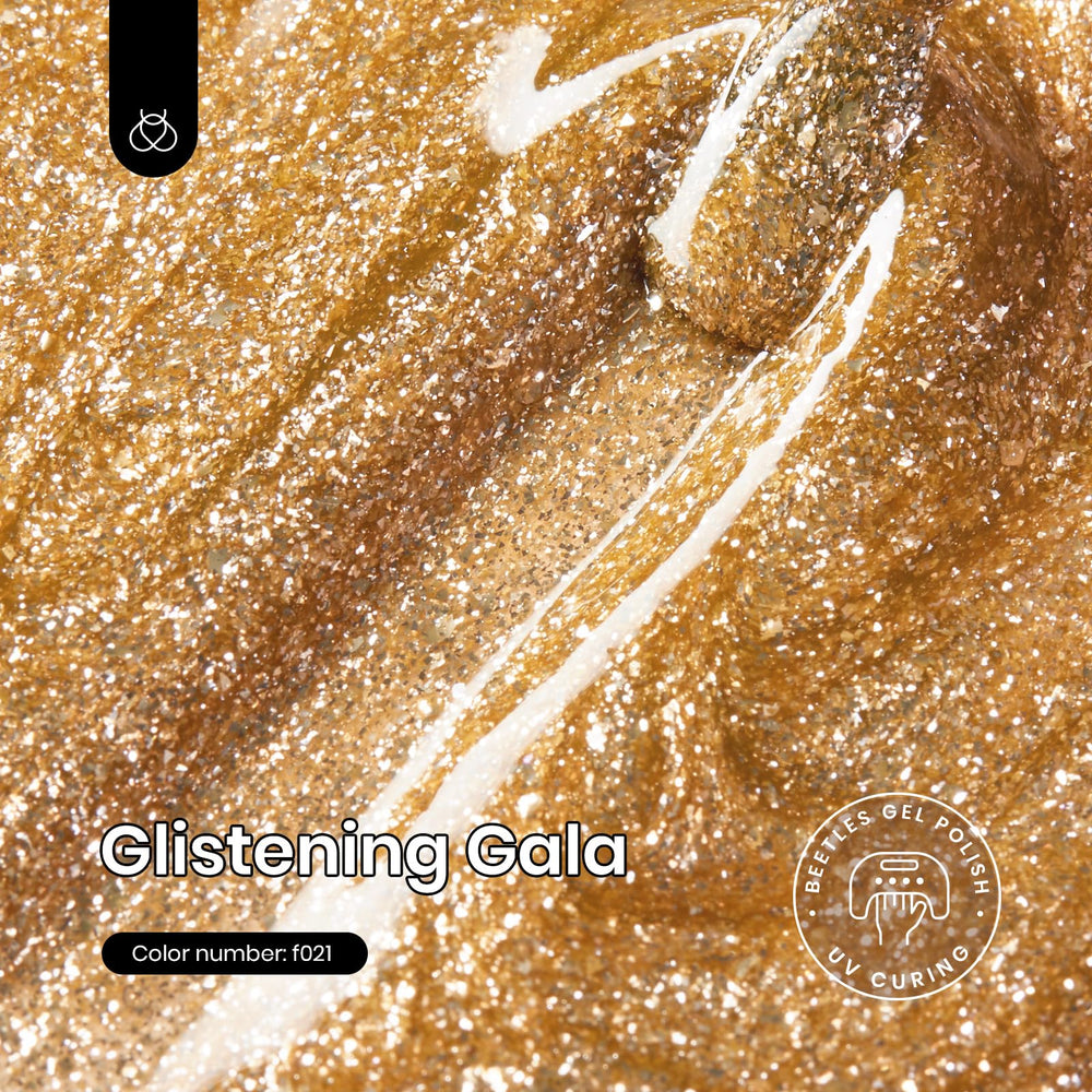 Beetles Gold Glitter Gel Polish cap shines, indicating premium long-lasting shine