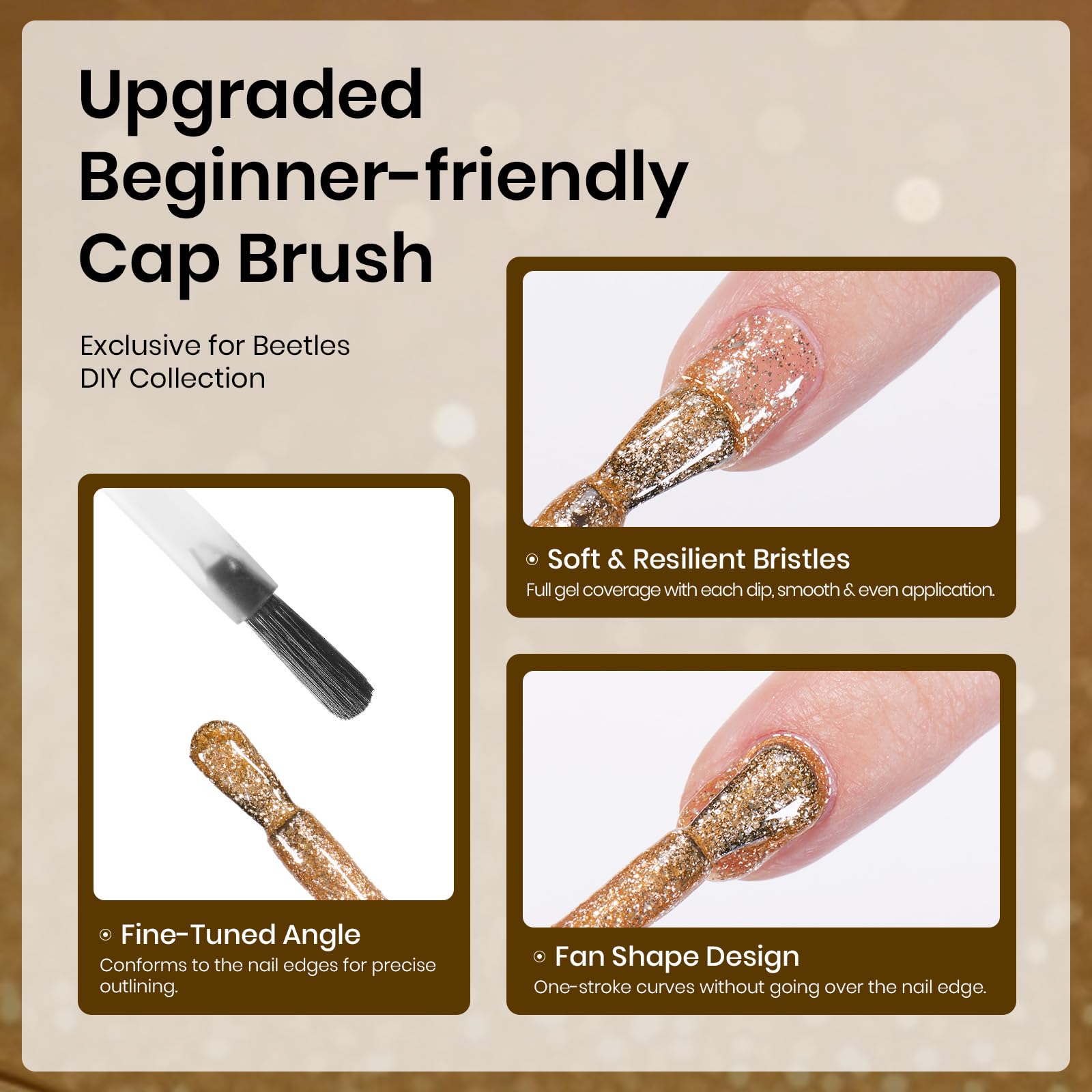 Beetles Gold Glitter Gel Polish curing under UV/LED is quick