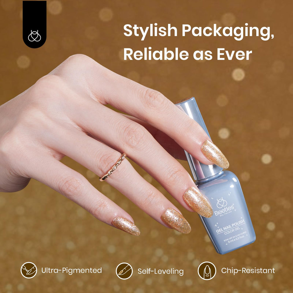 Beetles Gold Glitter Gel Polish holiday look inspiration