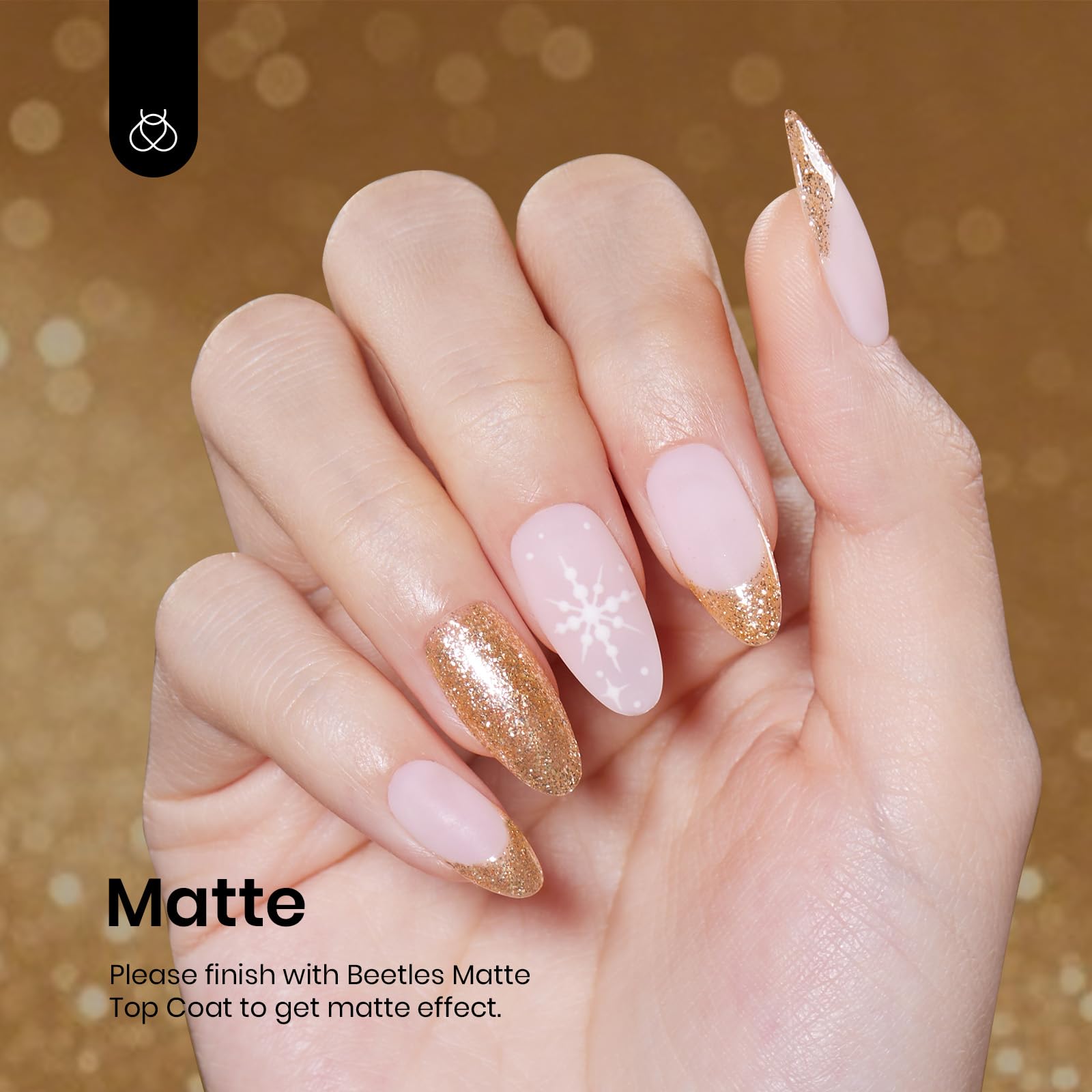Beetles Gold Glitter Gel Polish swatch shows rich gold sparkle