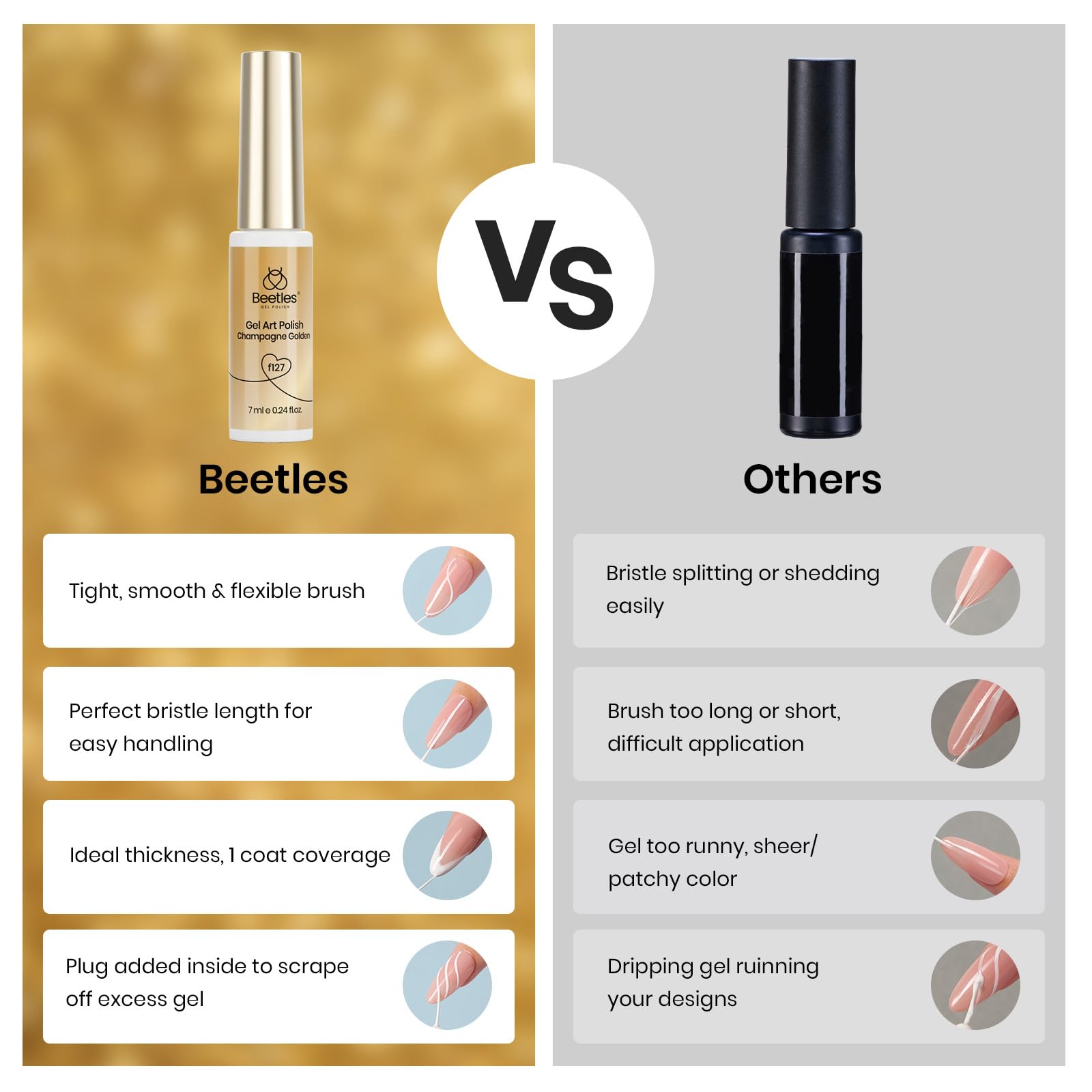 Beetles Gold nail polish ideal for salon-quality at-home manicures.
