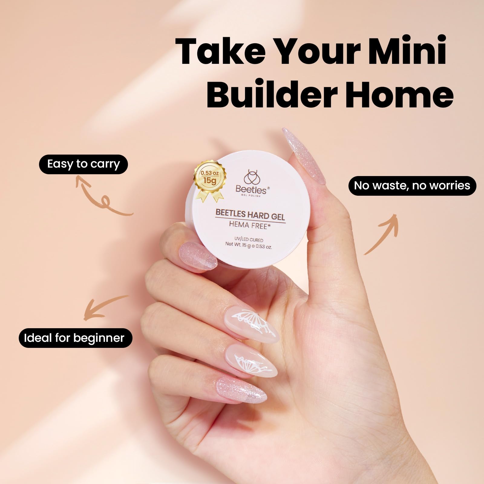 Beetles hard gel with clamps helps slim wide nails during sculpting.