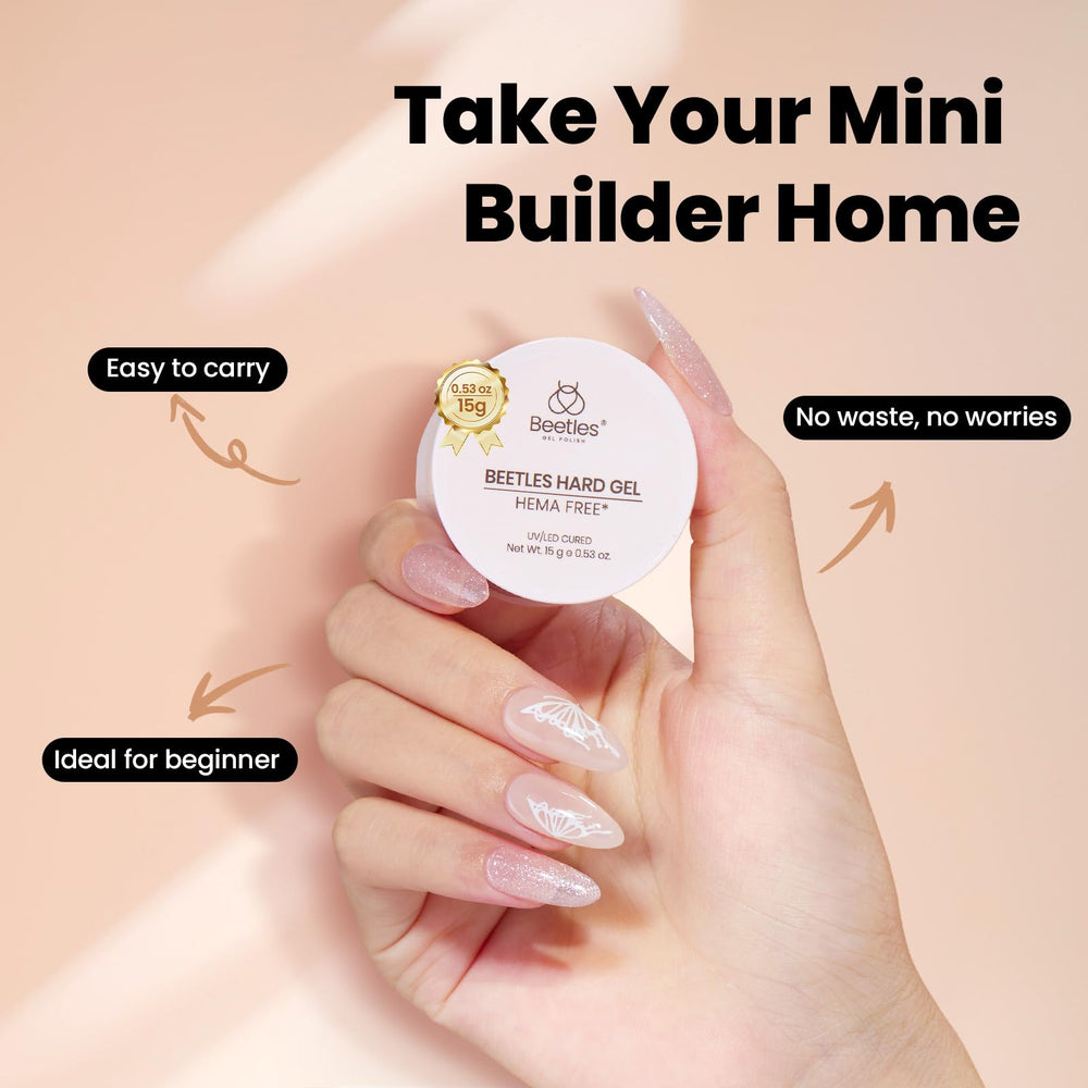 Beetles hard gel with clamps helps slim wide nails during sculpting.