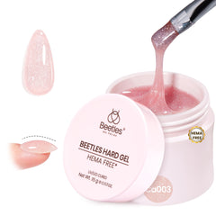 Beetles HEMA-Free hard gel pink glitter bottle ready for nail extensions.