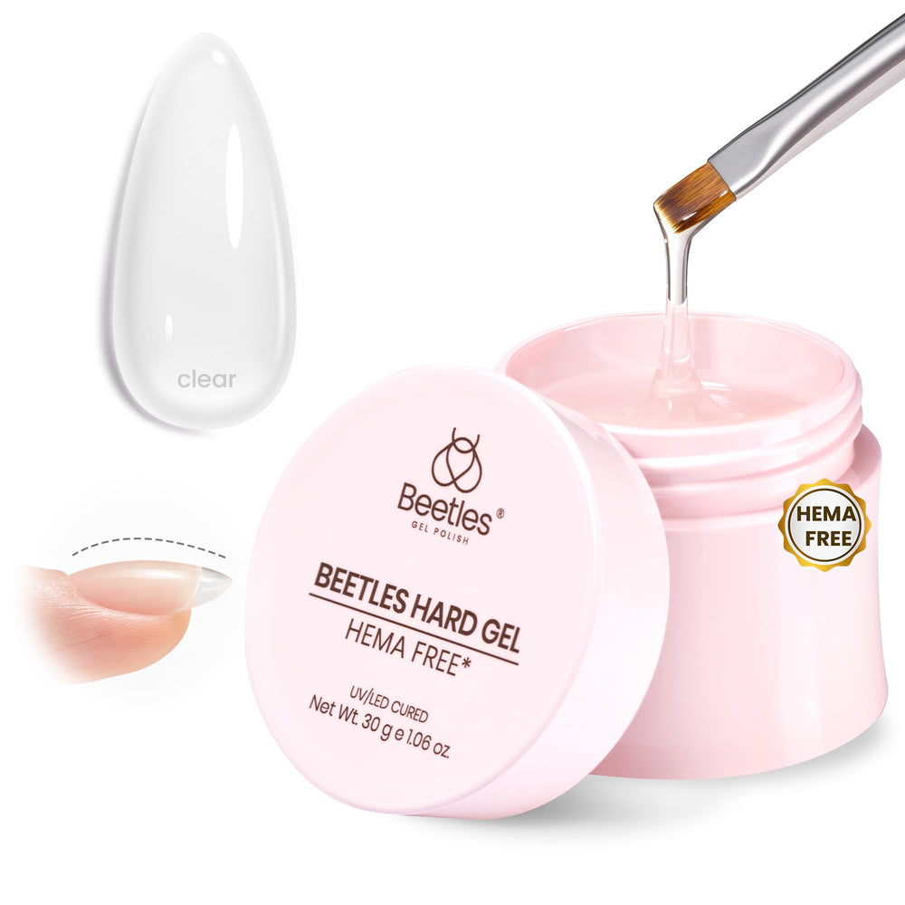 Beetles HEMA-Free Hard Gel 1oz jar (hema-free-hard-gel-1oz) enables safe extensions with comfortable curing.