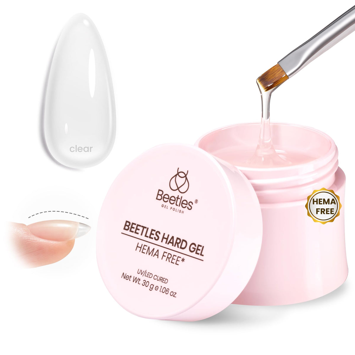 Beetles HEMA-Free Hard Gel 1oz jar (hema-free-hard-gel-1oz) enables safe extensions with comfortable curing.