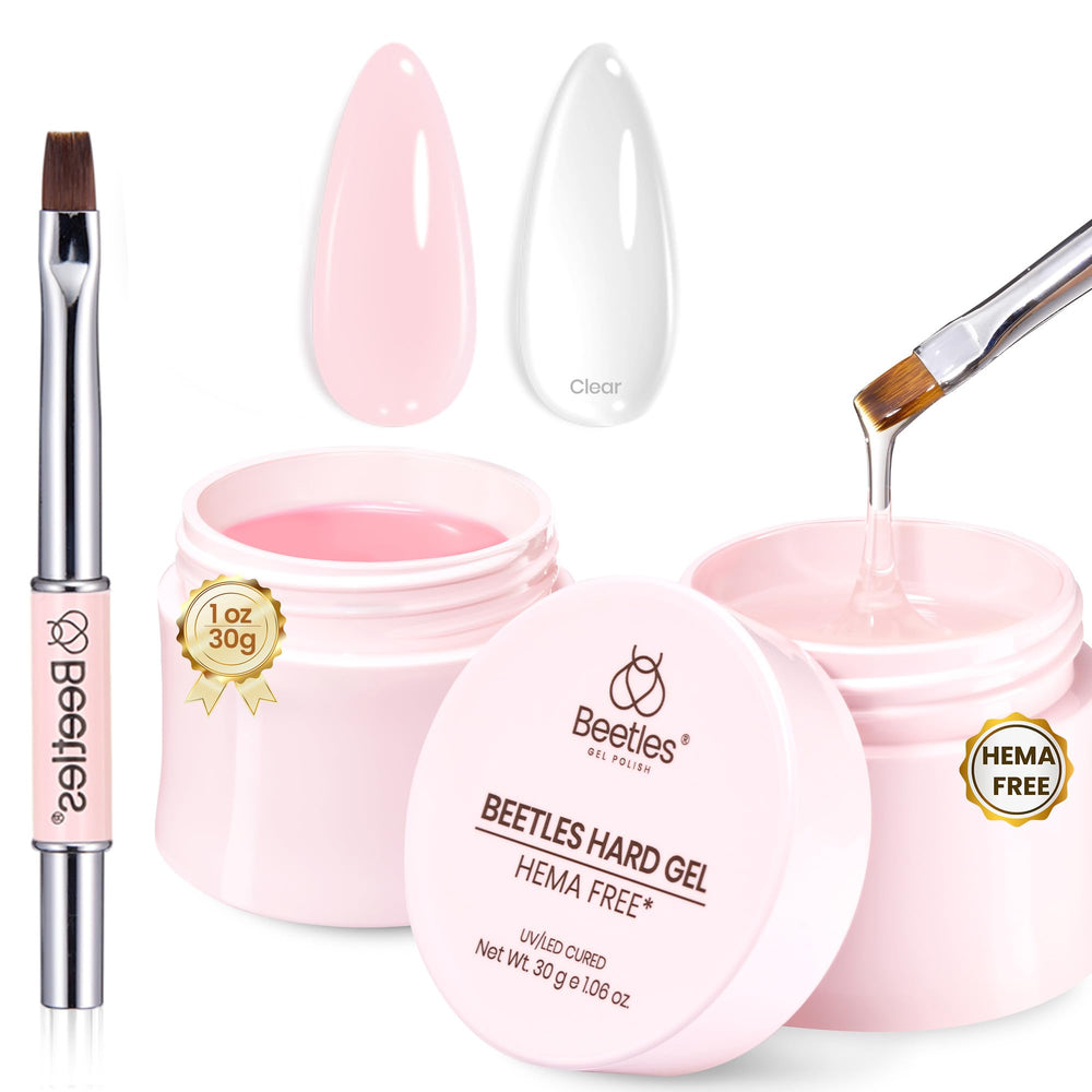 Beetles HEMA-Free Hard Gel bottle-application supports smooth, controlled nail prep with safer formulation.