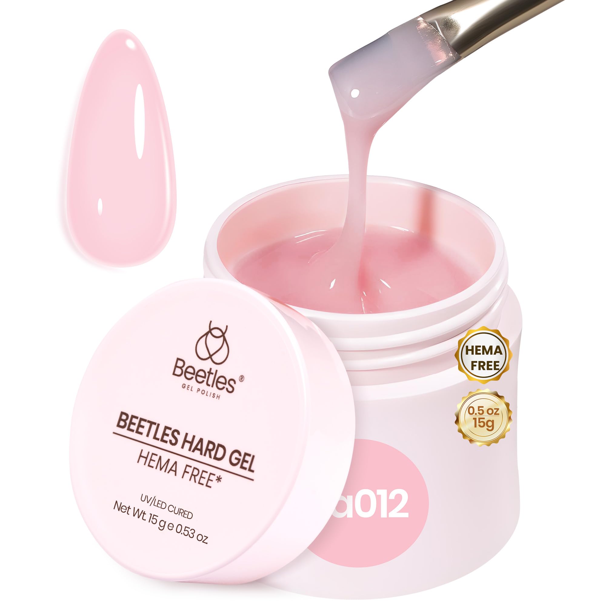 Beetles HEMA-Free Hard Gel jar 0.5oz used for testing and shade exploration.