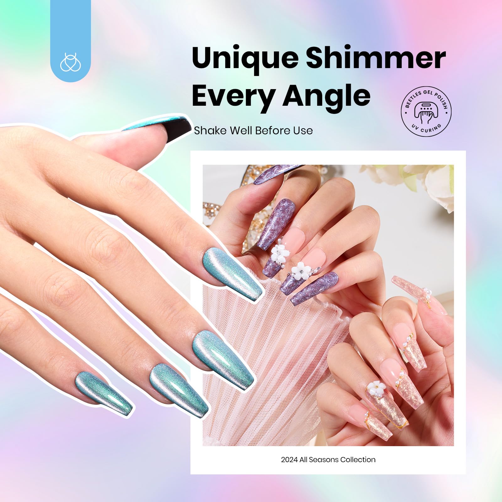 Beetles holographic glitter nails catch light for party-ready sparkle.