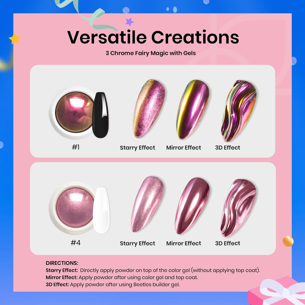 Beetles holographic laser pink powder close-up for iridescent nails.