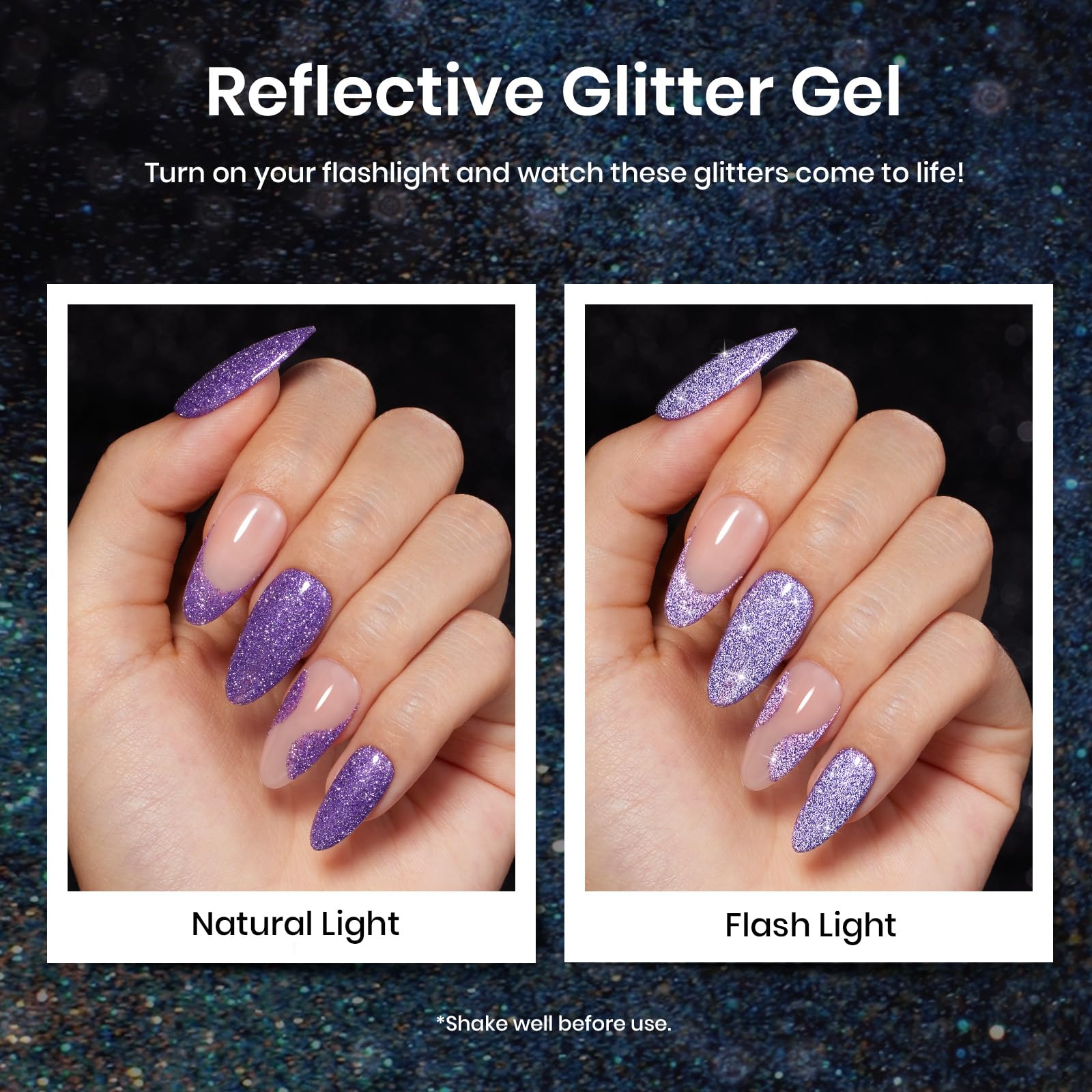Beetles holographic sparkle on nail demonstrates vibrant color shift for standout manicure.