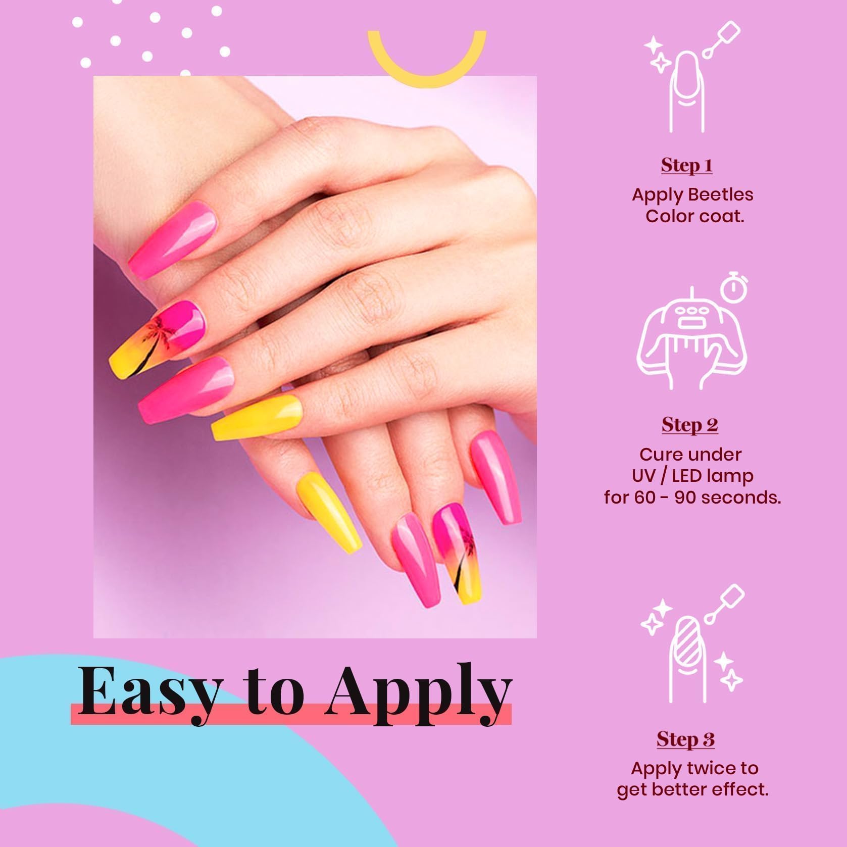 Beetles Hot Pink gel polish under LED/UV lamp ready to cure.