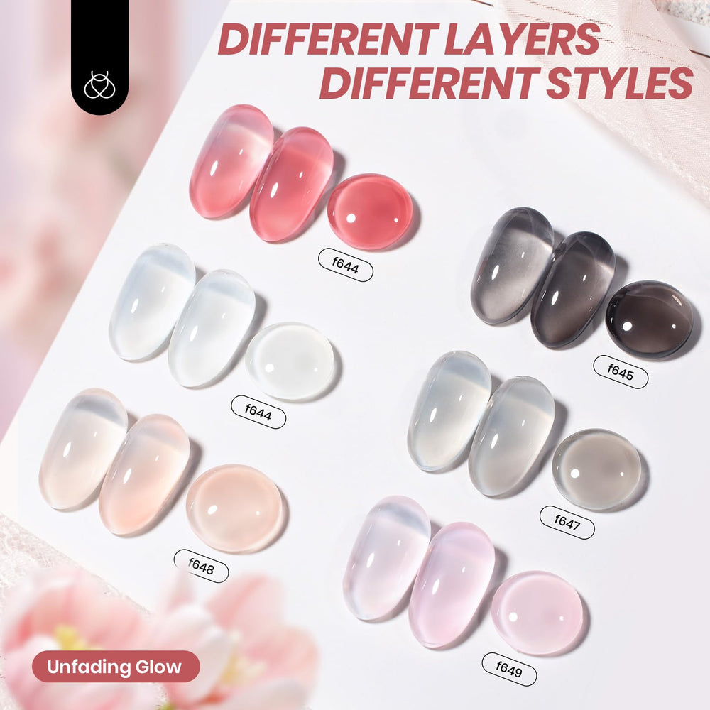 Beetles Jelly Gel Nail Polish color swatches display nude to black shades for versatile looks.