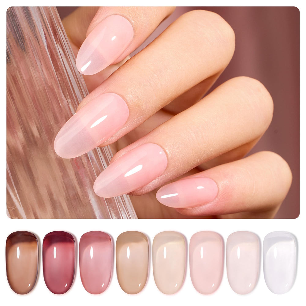 Beetles Jelly Gel Nail Polish Set closeup showing high-gloss translucent finish