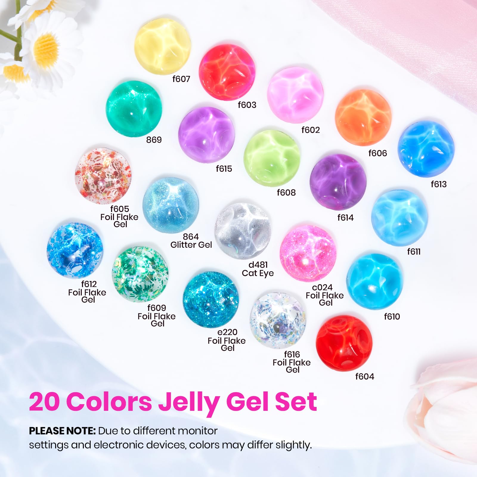Beetles Jelly Gel Nail Polish Kit cat eye glitter nails with neon sparkle.