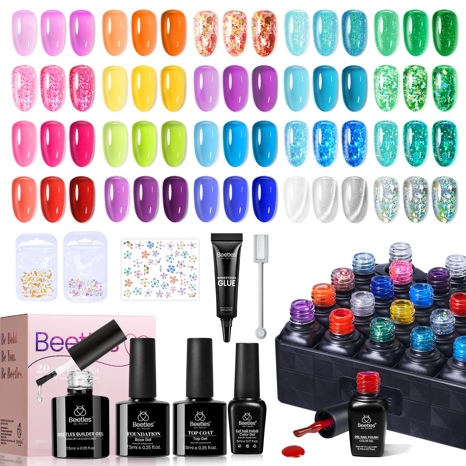 Beetles Jelly Gel Nail Polish Kit neon colors swatch for vibrant DIY nails.
