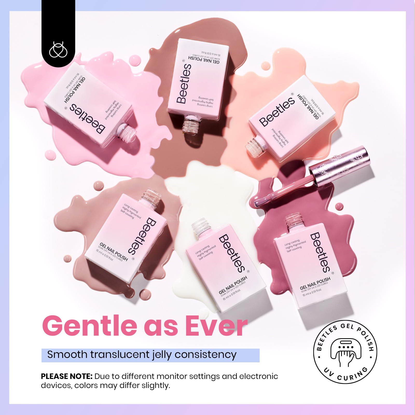 Beetles Jelly Gel Nail Polish milky white swatch for delicate nude look at home.