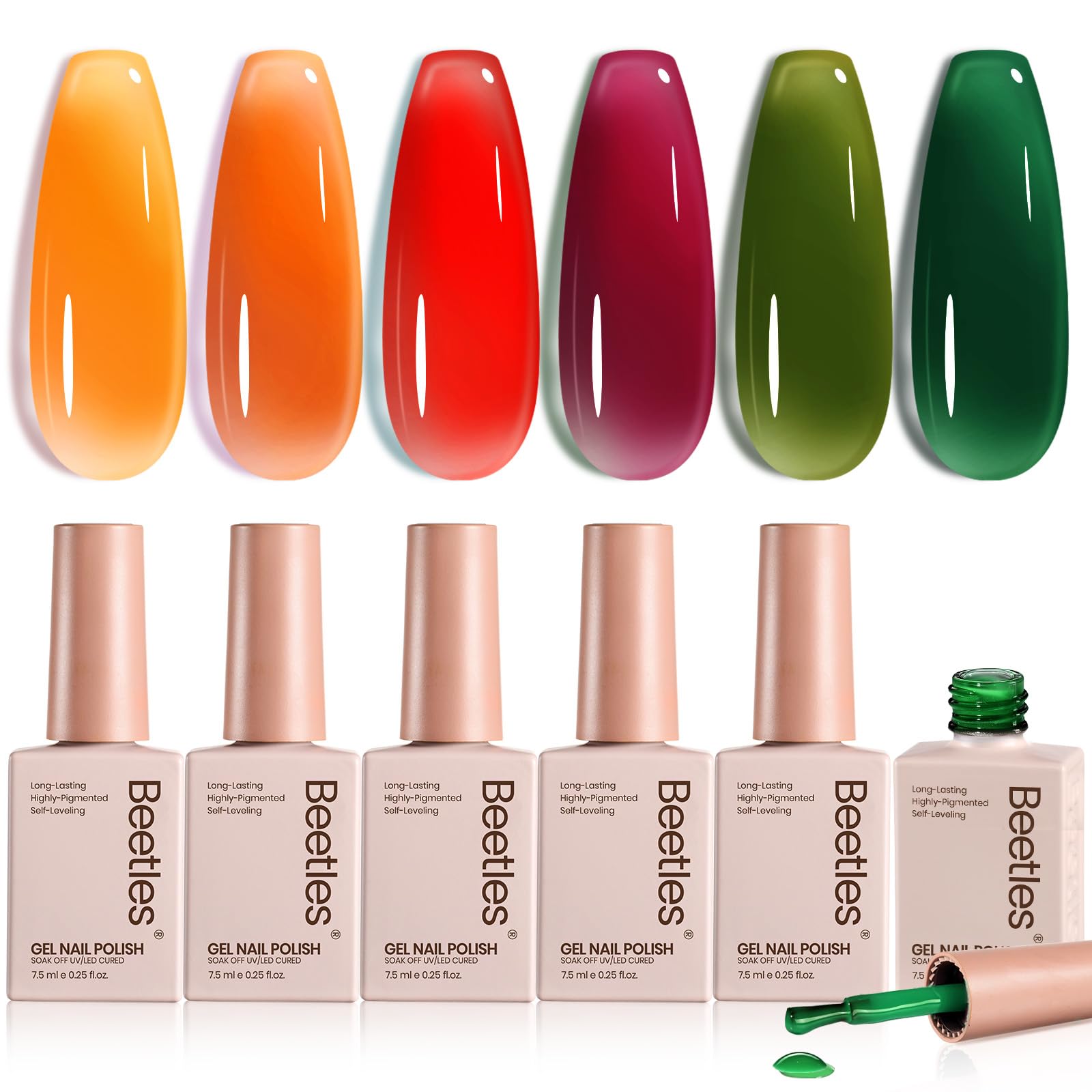 Beetles Jelly Gel Nail Polish Set Autumn Prism collection showcases fall colors for chic translucent nails.