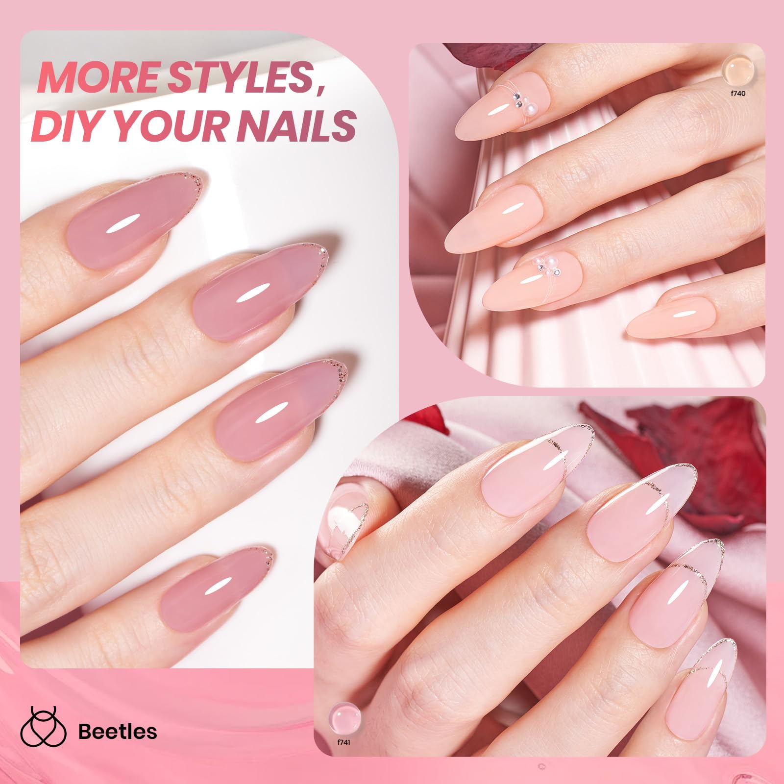 Beetles Jelly Gel Nail Polish Set bottle closeup highlights creamy texture for smooth application