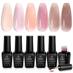 Beetles Jelly Gel Nail Polish Set color swatches show versatile nude-pink-brown shades for French nails