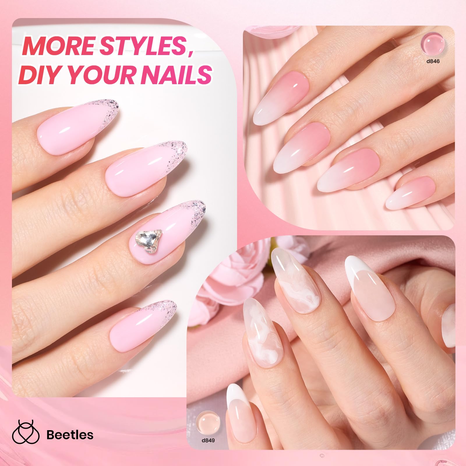 Beetles Jelly Gel Nail Polish Set French nails demo for elegant nail art