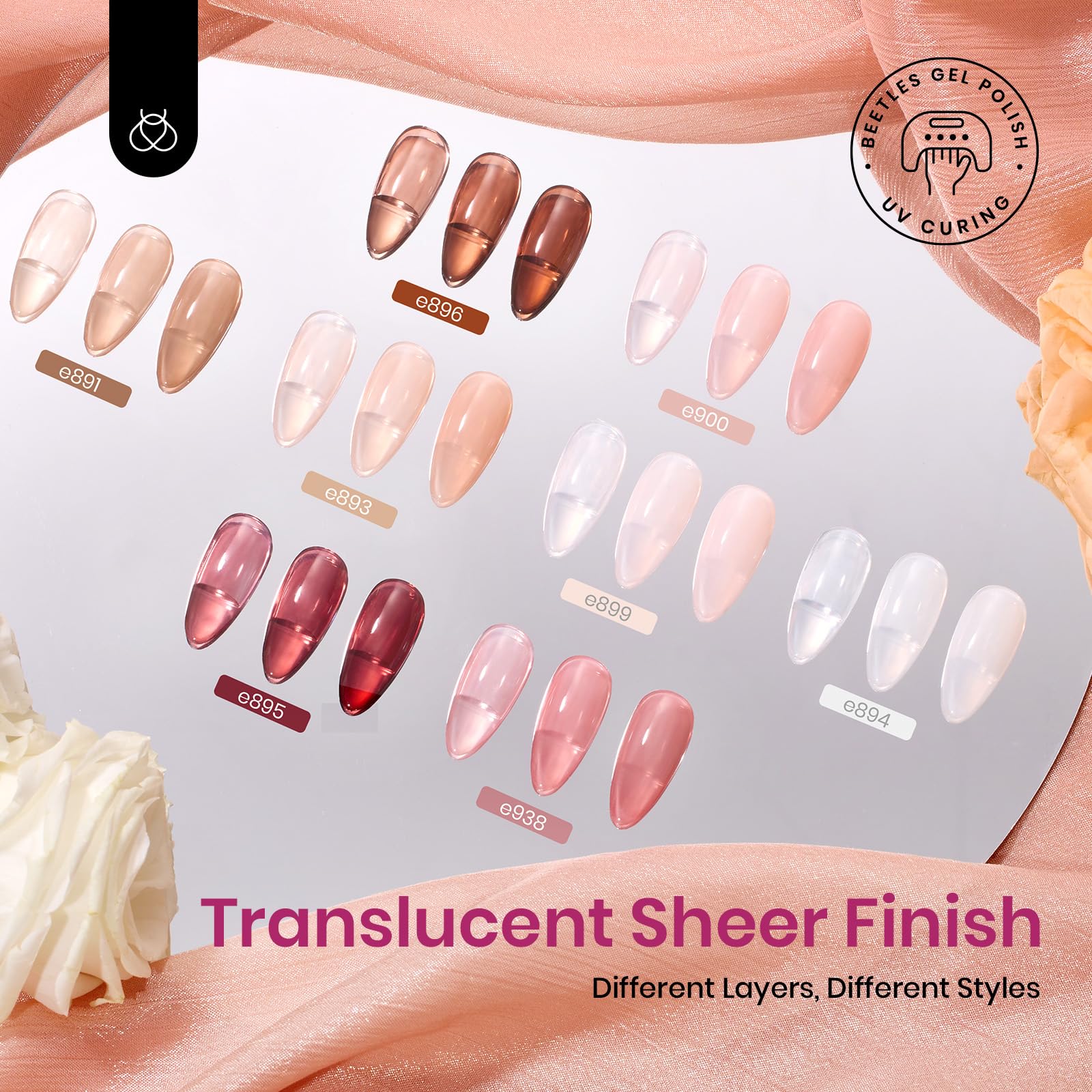 Beetles Jelly Gel Nail Polish Set on hand shows versatile nude manicure options