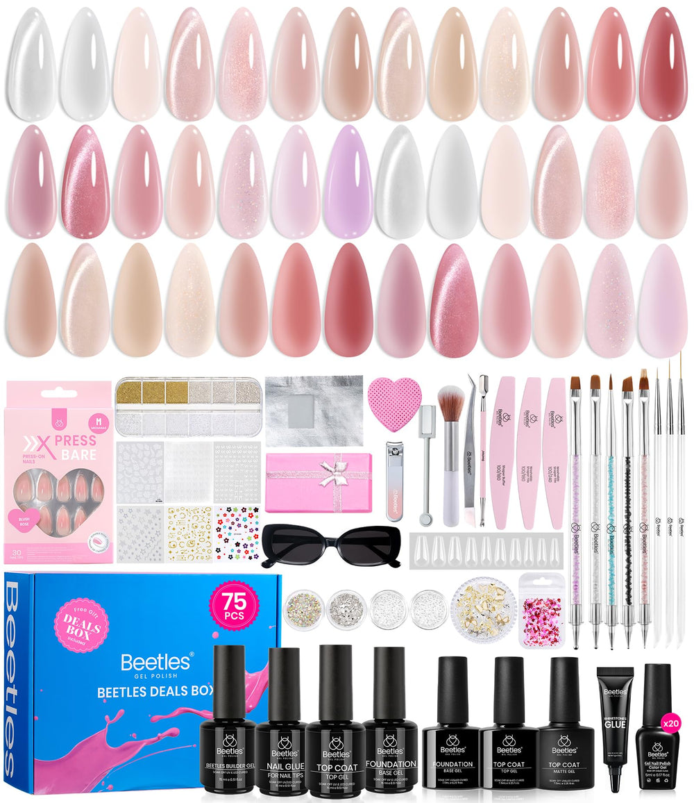 Beetles Jelly Gel Nail Polish Set Nude Sands box showcases a 75-piece kit for at-home manicures.