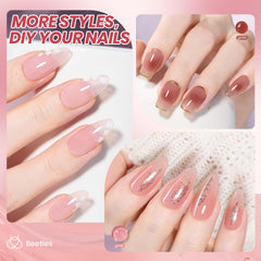 Beetles Jelly Gel swatches show translucent jelly finish for layered looks.