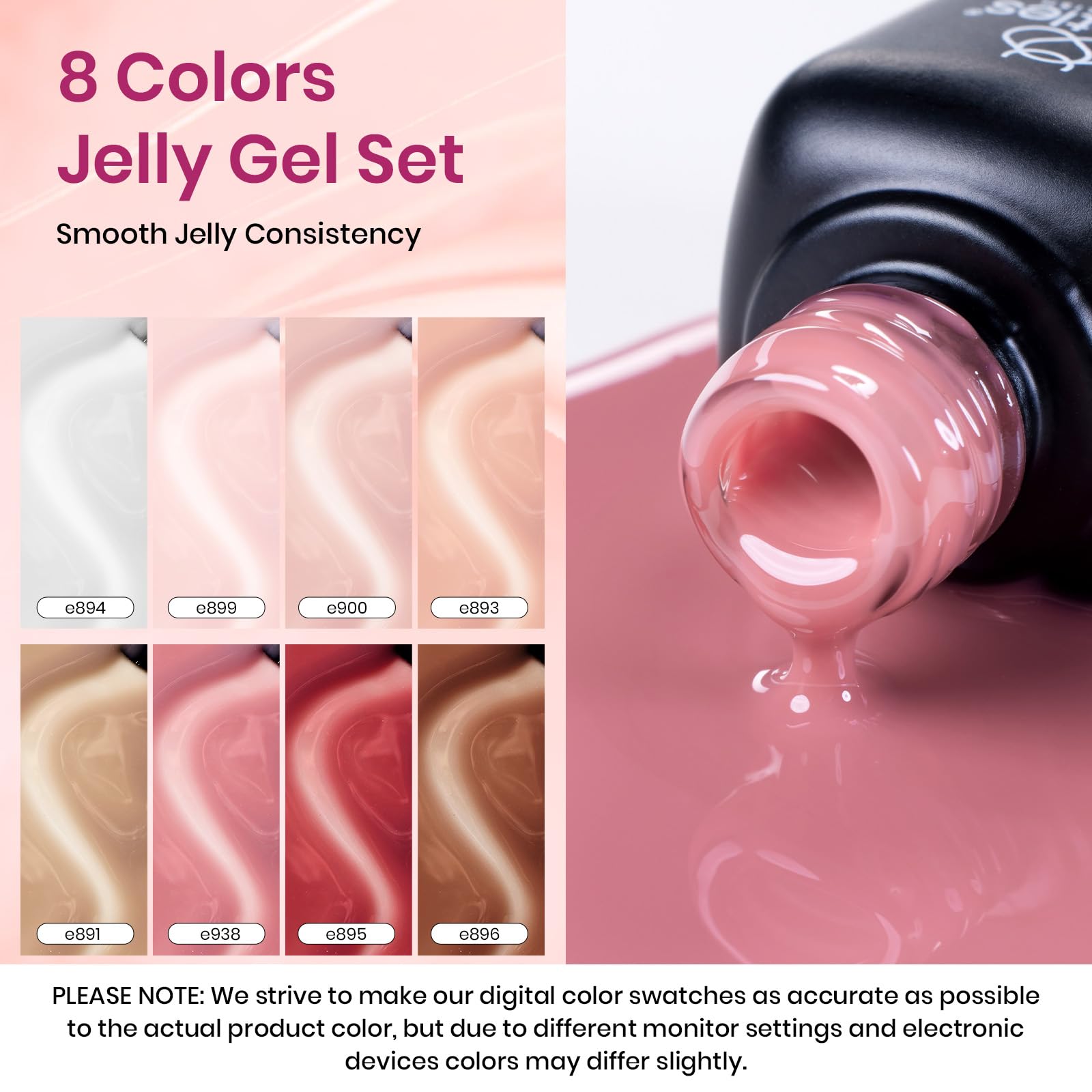 Beetles Jelly Gel Nail Polish Set swatches display nude tones for quick color matching
