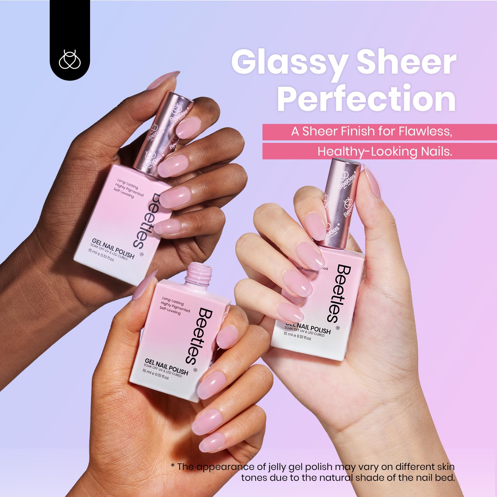Beetles Jelly Gel Nail Polish translucent brown swatch for natural-tone nails.