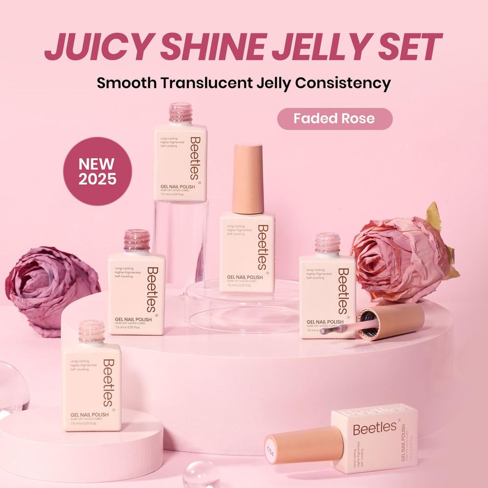 Beetles Jelly Gel Polish kit displays French and swirl nail art ideas