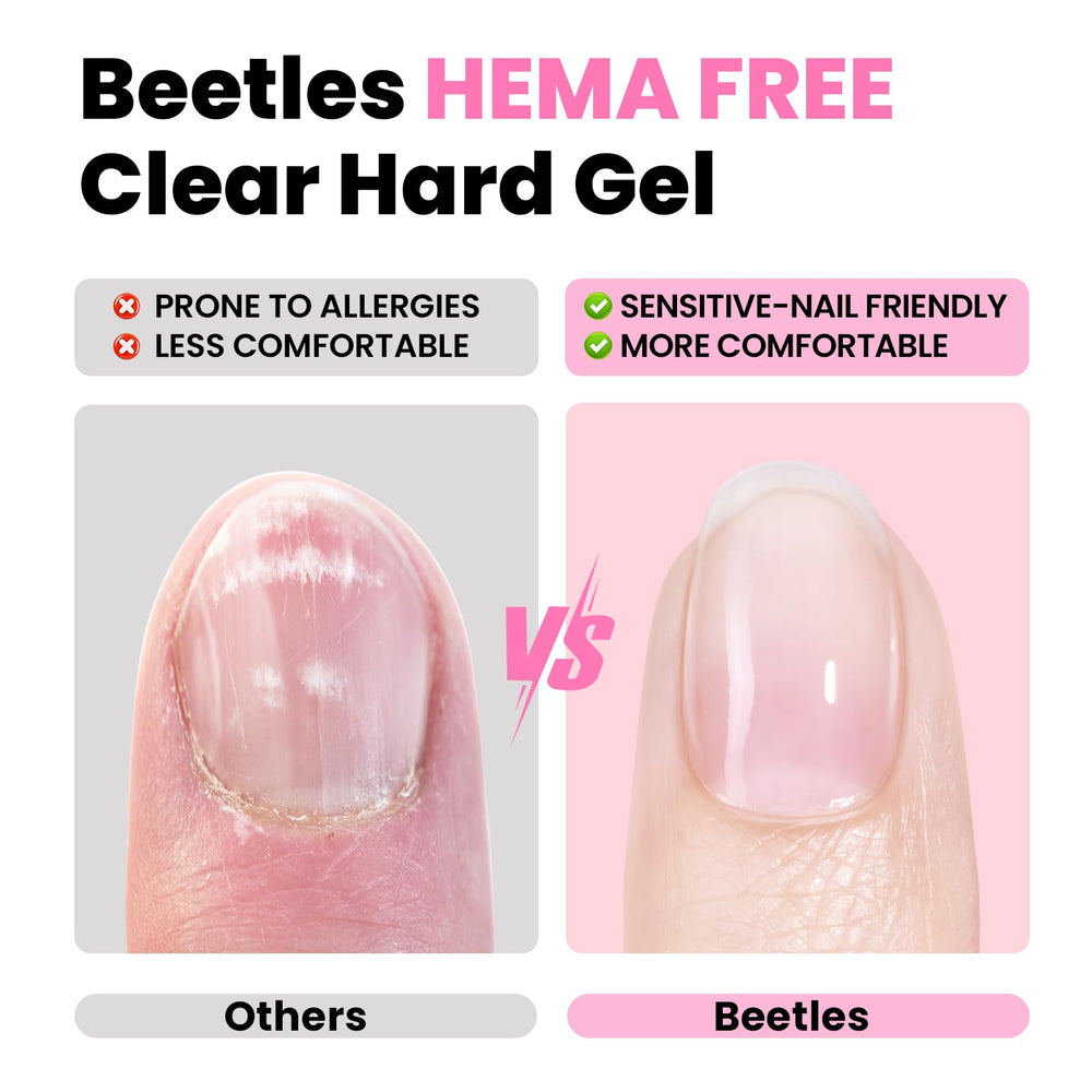 Beetles Jelly Pink Hard Gel shows rosy translucent tone for overlays.