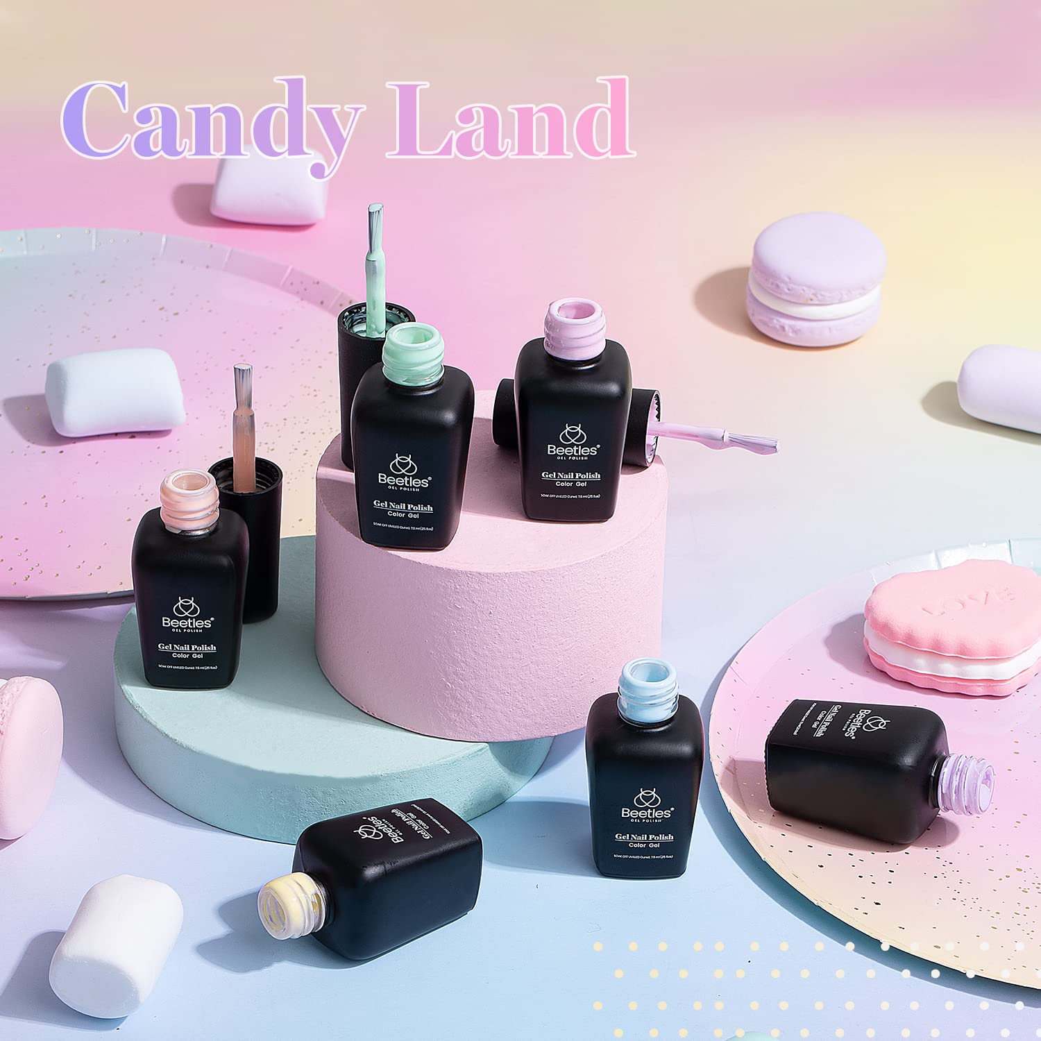 Beetles Macaron pastel application close-up for easy at-home manicure.