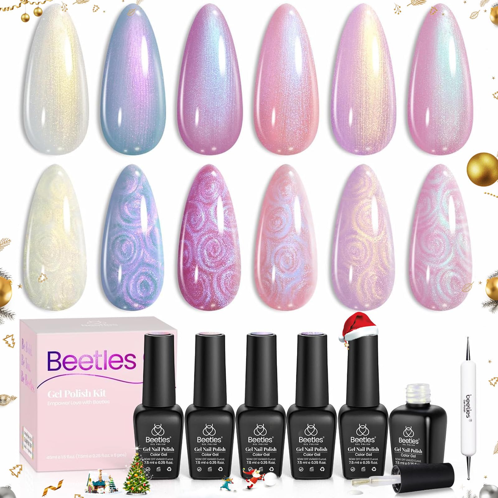 Beetles Mermaid Collection nail polish swatches showing shimmering pearl shades