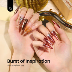 Beetles brown chrome powder in brown jar adds warm metallic accents to nails.
